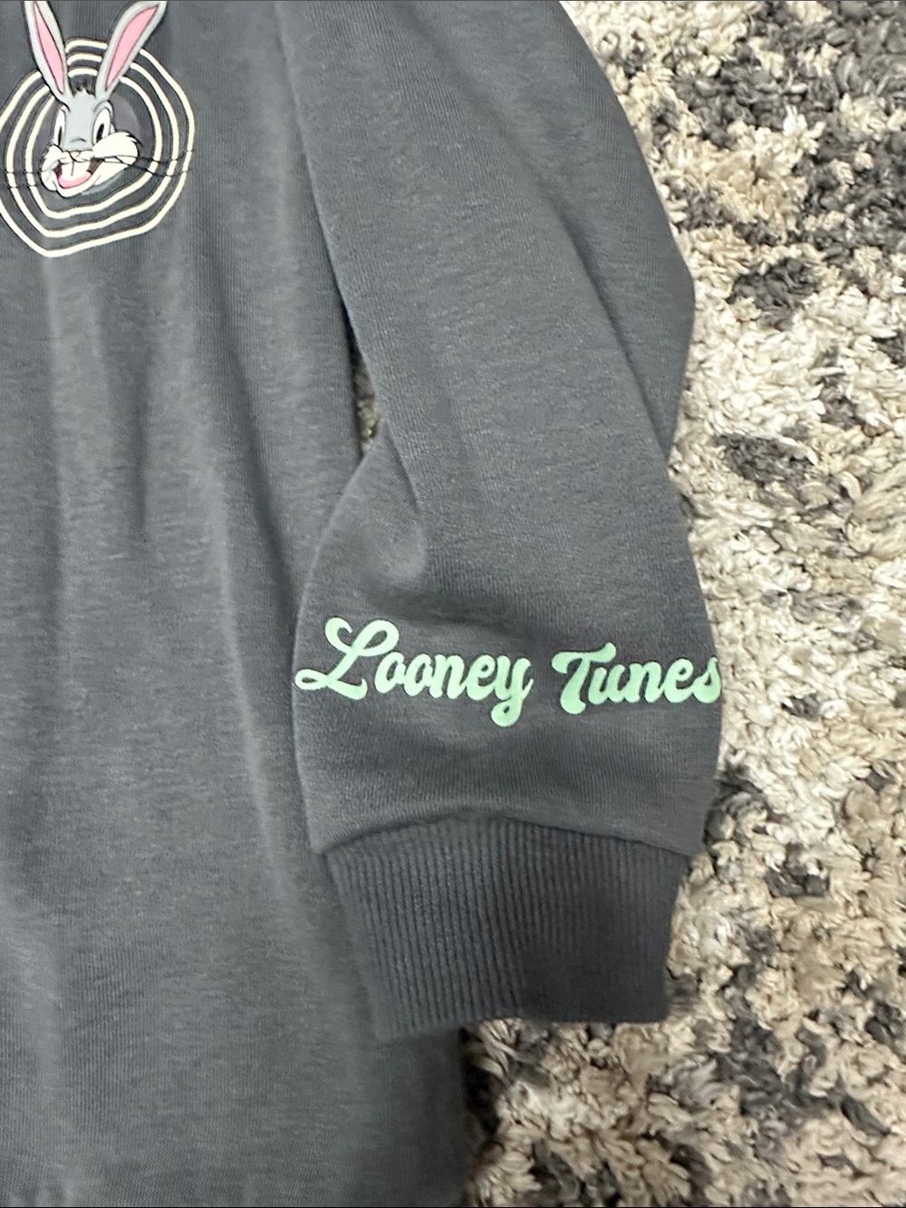 Looney Tunes Bugs Bunny Charcoal Kids Hooded Sweatshirt Kid’s sz. 7-8 - Picture 2 of 11